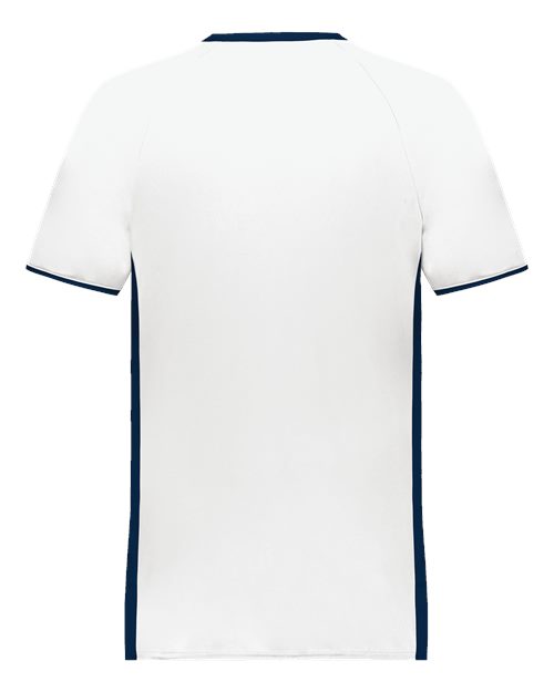 Youth Cutter V-Neck Jersey - White/ Navy Back