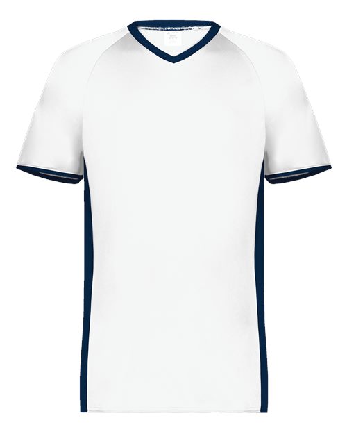 Youth Cutter V-Neck Jersey - White/ Navy Front