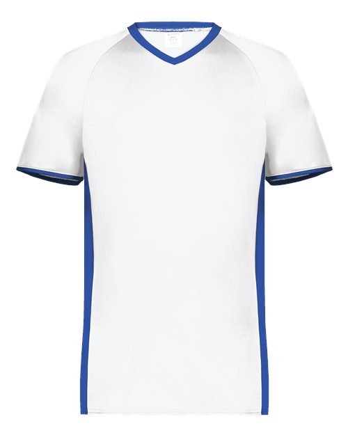 Youth Cutter V-Neck Jersey - White/ Royal Front