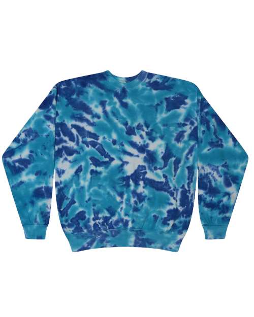 Unisex Tie-Dyed Fleece Crewneck Sweatshirt - Multi Blue Front