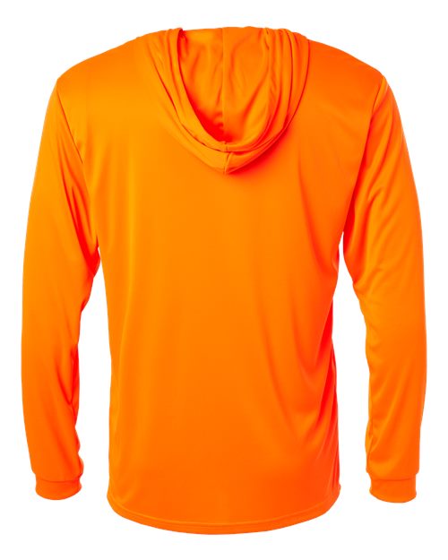 Unisex Bahama Performance Hooded Long Sleeve T-Shirt - Neon Orange Back