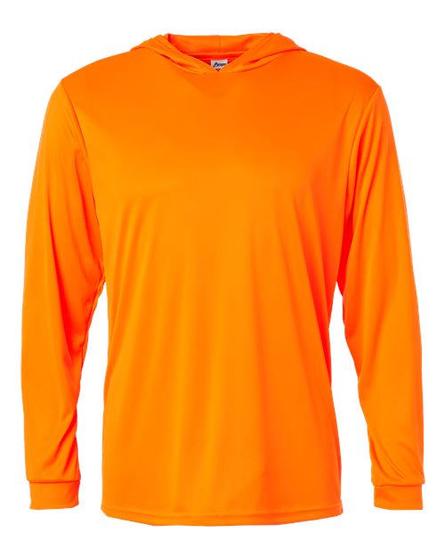 Unisex Bahama Performance Hooded Long Sleeve T-Shirt - Neon Orange Front