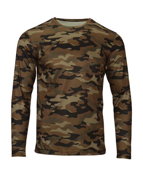 Men's Woodland Performance Long Sleeve T-Shirt - Coyote Camo Front