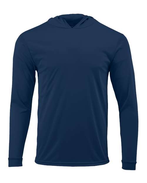 Youth Bahama Performance Hooded Long Sleeve T-Shirt - Navy Front