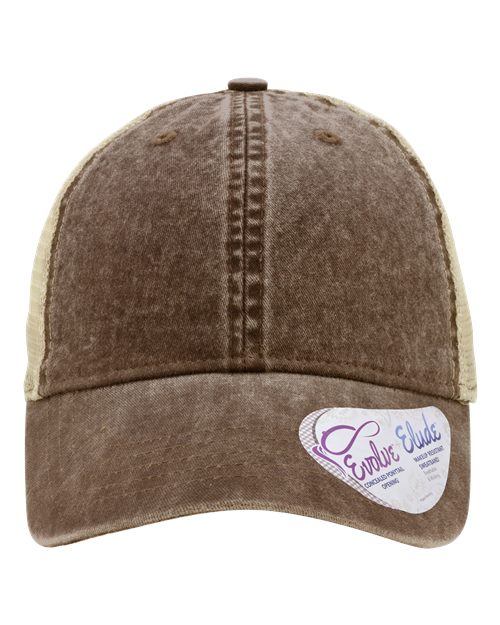 Women's Washed Mesh-Back Cap - Chocolate/ Fawn/ Khaki Front