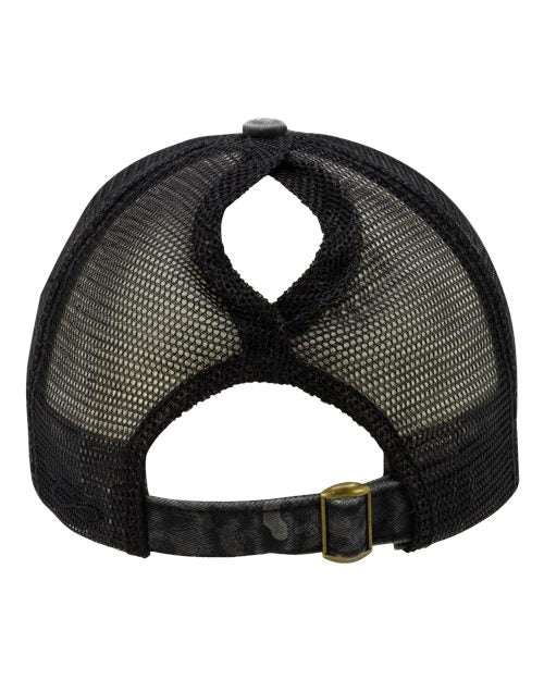 Women's Printed Bill with Mesh Back Cap - Black/ Black Leopard/ Black Back