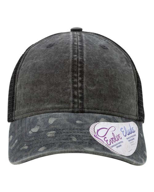 Women's Printed Bill with Mesh Back Cap - Black/ Black Leopard/ Black Front