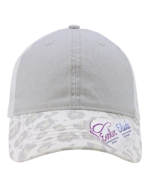 Women's Printed Bill with Mesh Back Cap - Grey/ Snow Leopard/ White Front