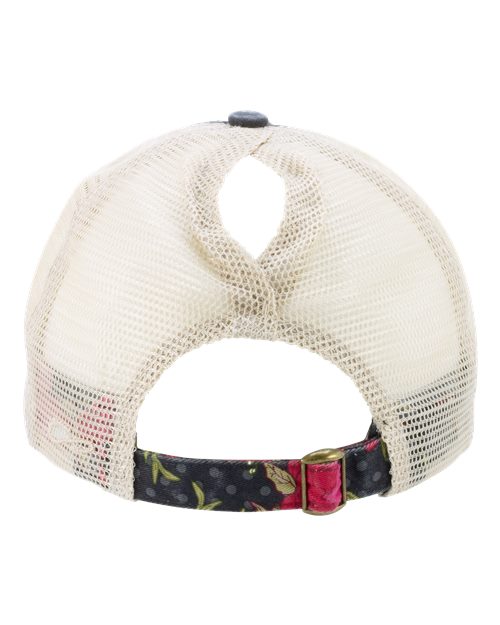 Women's Printed Bill with Mesh Back Cap - Black/ Floral/ Khaki Back