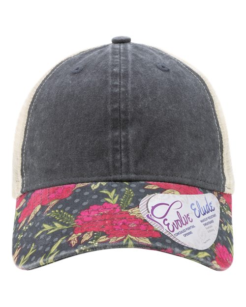 Women's Printed Bill with Mesh Back Cap - Black/ Floral/ Khaki Front