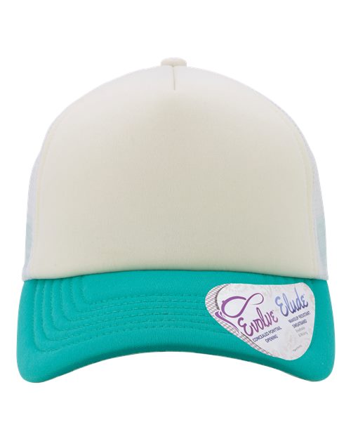 Women's Foam Trucker Cap - Ivory/ Jade/ White/ Swirl Front
