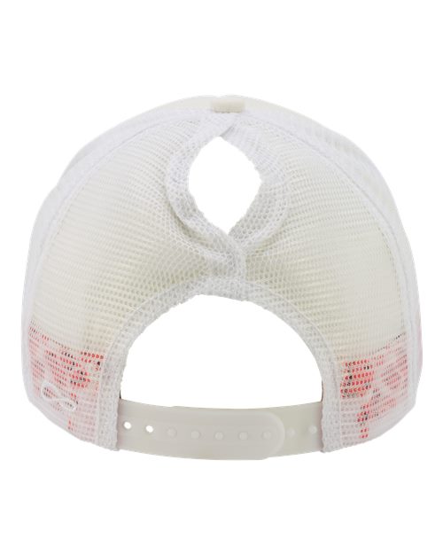 Women's Foam Trucker Cap - Ivory/ Lavender/ White/ Smiley Back
