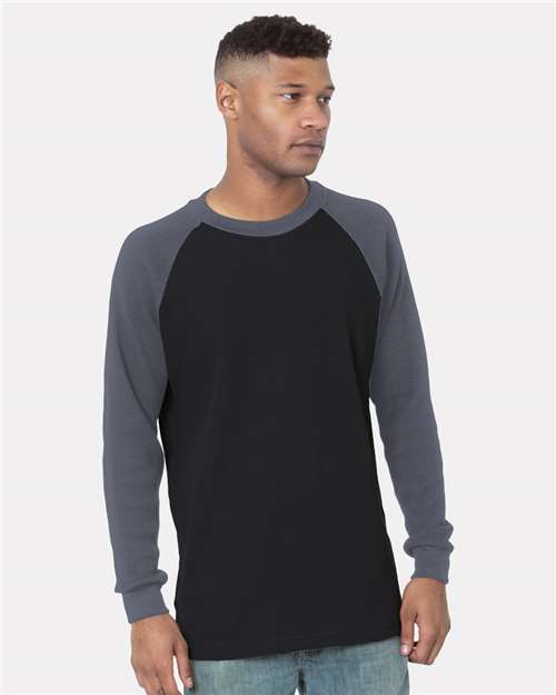 Men's USA-Made Heavyweight Waffle Knit Thermal Raglan T-Shirt - Black/ Dark Grey Front