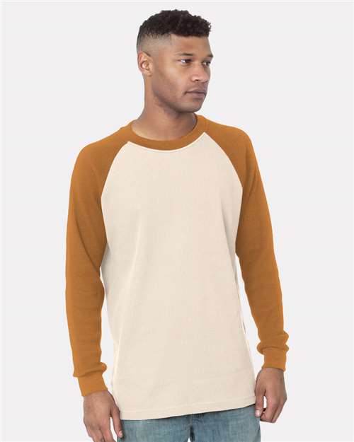 Men's USA-Made Heavyweight Waffle Knit Thermal Raglan T-Shirt - Cream/ Caramel Brown Front