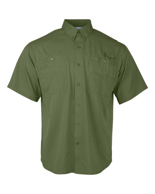 Men's Hatteras Performance Short Sleeve Fishing Shirt - Olive Green Front