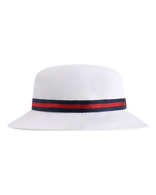 The Oxford Performance Bucket Hat - White/ Navy/ Red Front