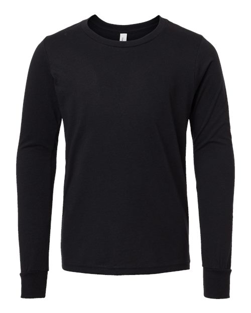 Youth Heather CVC Long Sleeve Tee - Solid Black Blend Front