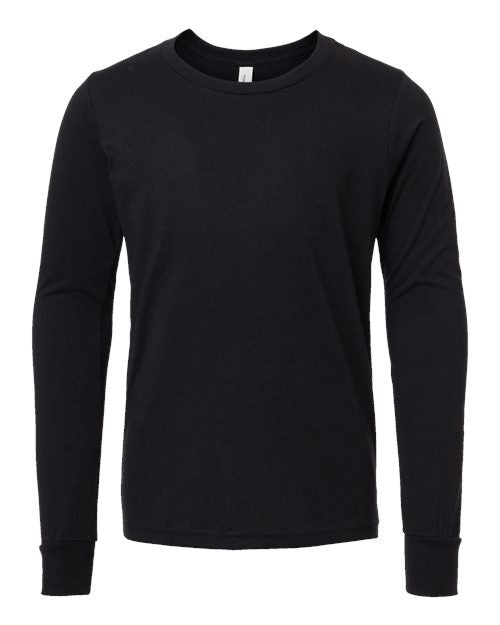 BELLA + CANVAS Youth Heather CVC Long Sleeve Tee - Solid Black Blend Front