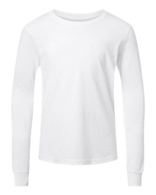 Youth Heather CVC Long Sleeve Tee - Solid White Blend Front