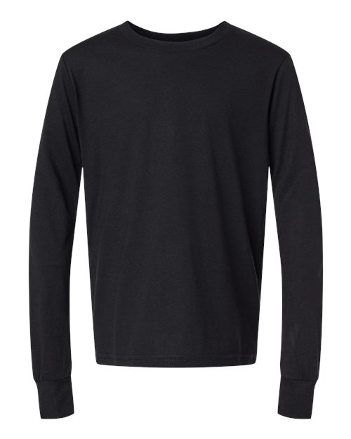 Youth Triblend Long Sleeve Tee - Solid Black Triblend Front