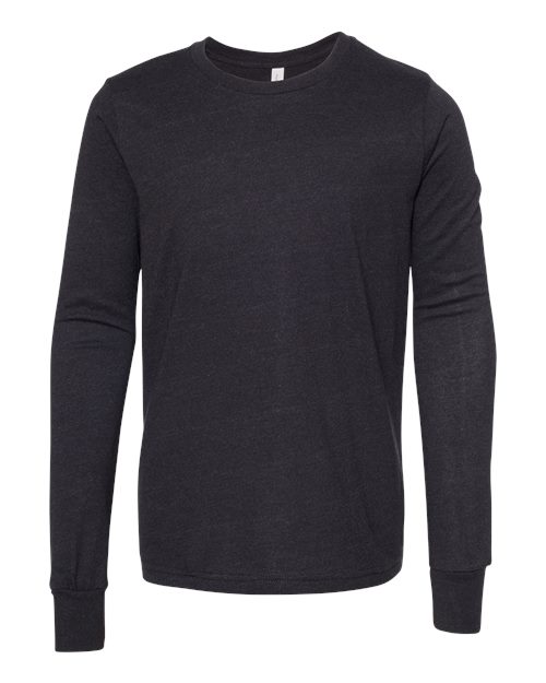Youth Heather CVC Long Sleeve Tee - Black Heather Front