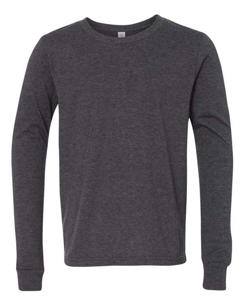 Youth Heather CVC Long Sleeve Tee - Dark Grey Heather Front