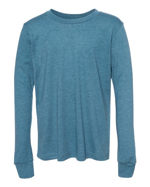 Youth Heather CVC Long Sleeve Tee - Heather Deep Teal Front
