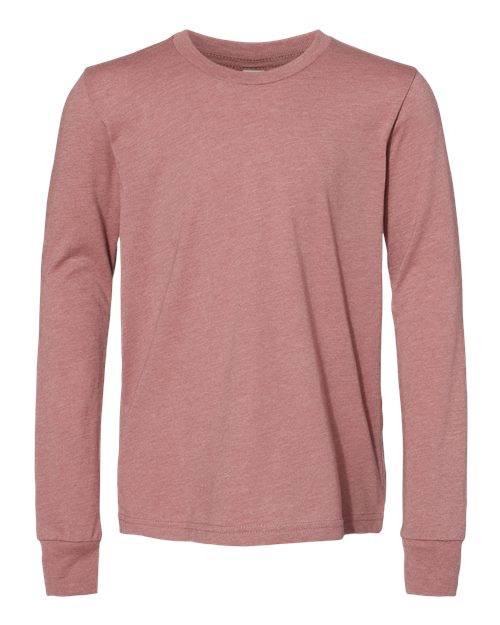 Youth Heather CVC Long Sleeve Tee - Heather Mauve Front