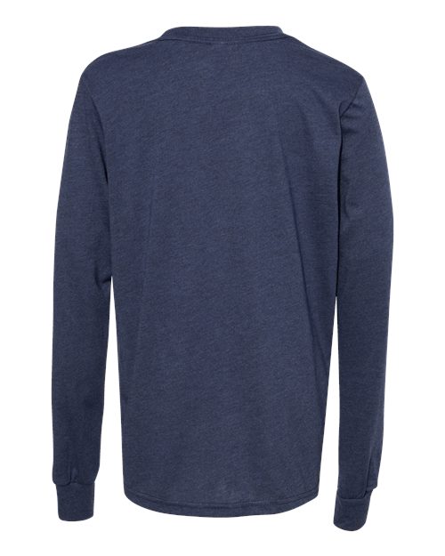 Youth Heather CVC Long Sleeve Tee - Heather Navy Back
