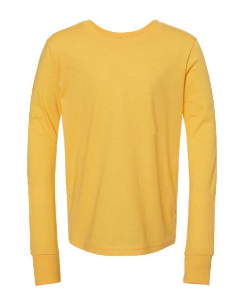 Youth Heather CVC Long Sleeve Tee - Heather Yellow Gold Front