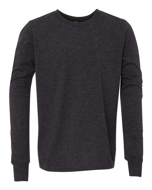 Youth Triblend Long Sleeve Tee - Charcoal Black Triblend Front