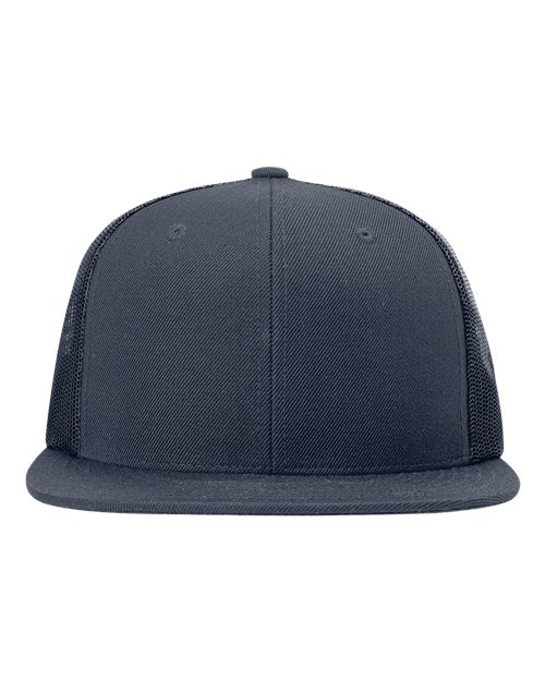 Wool Blend Flat Bill Trucker Cap - Navy/ Navy Front