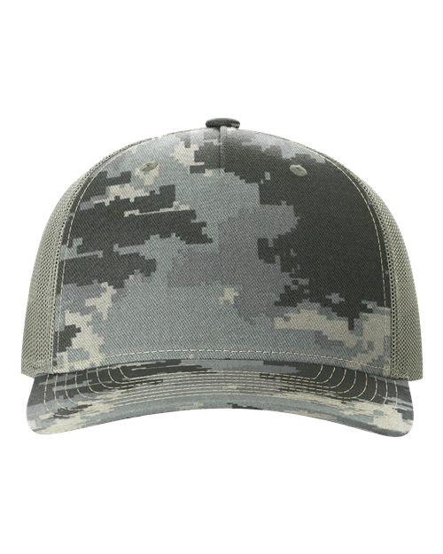 Printed Five-Panel Trucker Cap - Digital Camo/ Light Green Front
