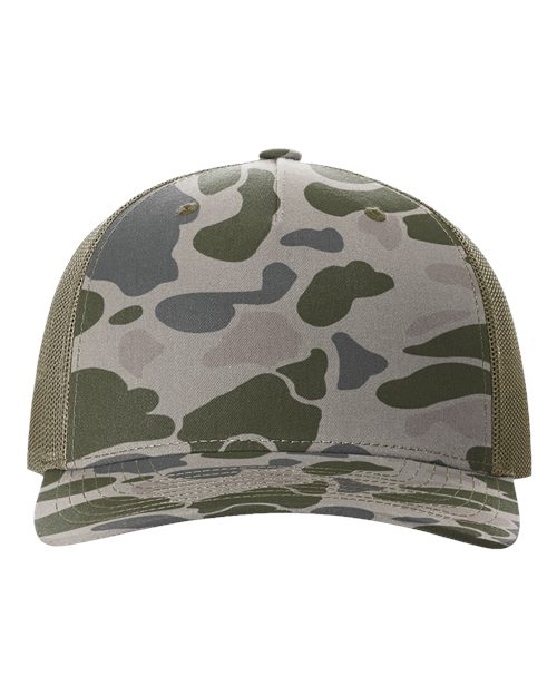 Printed Five-Panel Trucker Cap - Marsh Duck Camo/ Loden Front