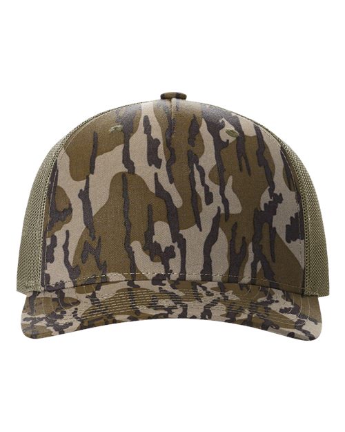 Printed Five-Panel Trucker Cap - Mossy Oak Bottomland/ Loden Front