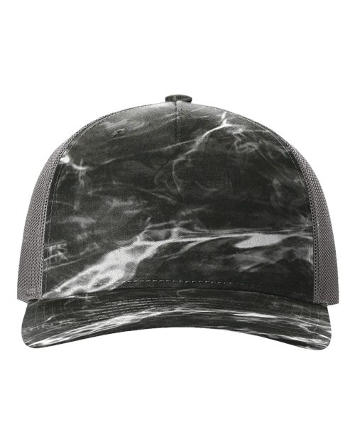 Printed Five-Panel Trucker Cap - Mossy Oak Elements Blacktip/ Charcoal Front