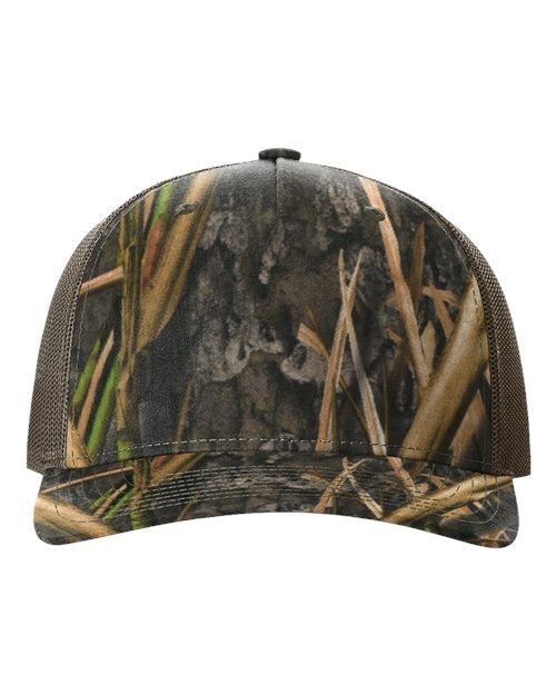 Printed Five-Panel Trucker Cap - Mossy Oak Habitat/ Brown Front