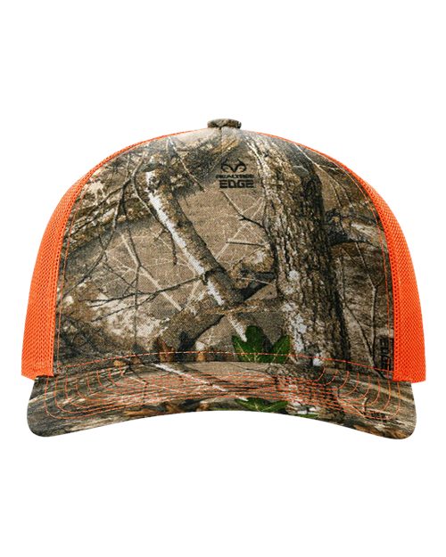 Printed Five-Panel Trucker Cap - Realtree Edge/ Neon Orange Front
