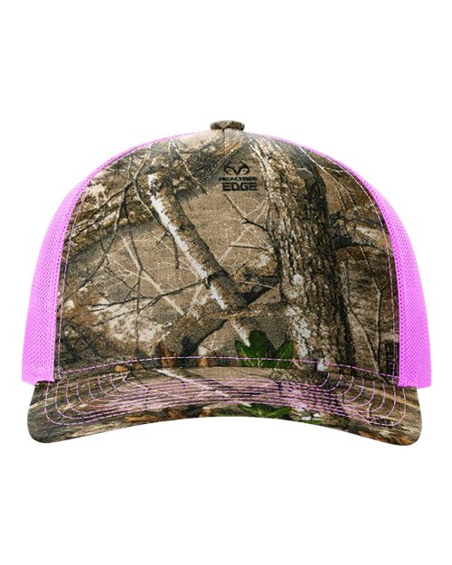Printed Five-Panel Trucker Cap - Realtree Edge/ Neon Pink Front