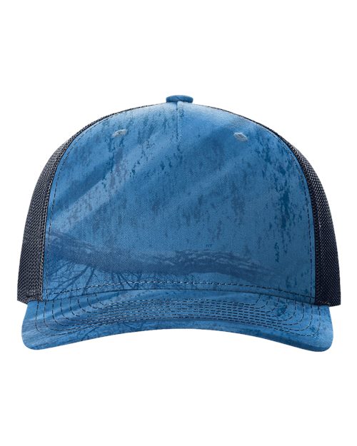 Printed Five-Panel Trucker Cap - Realtree Fishing Light Blue/ Navy Front
