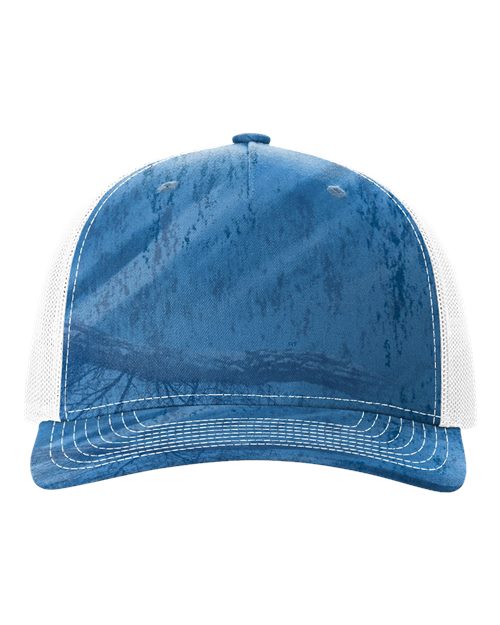 Printed Five-Panel Trucker Cap - Realtree Fishing Light Blue/ White Front