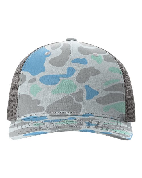 Printed Five-Panel Trucker Cap - Saltwater Duck Camo/ Charcoal Front