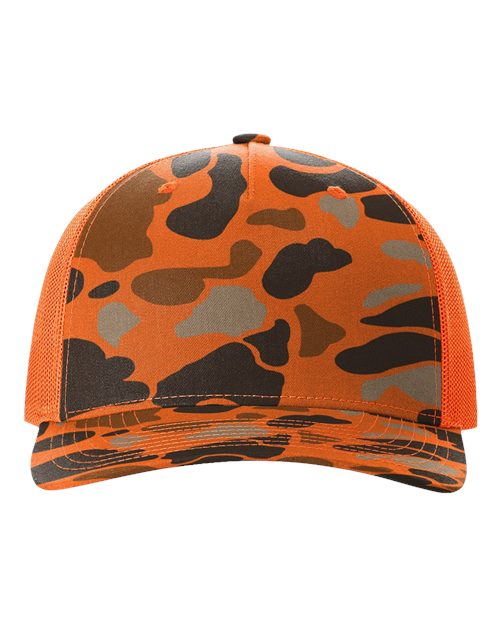 Printed Five-Panel Trucker Cap - Blaze Duck Camo/ Blaze Front