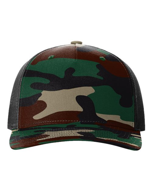 Printed Five-Panel Trucker Cap - Green Camo/ Black Front