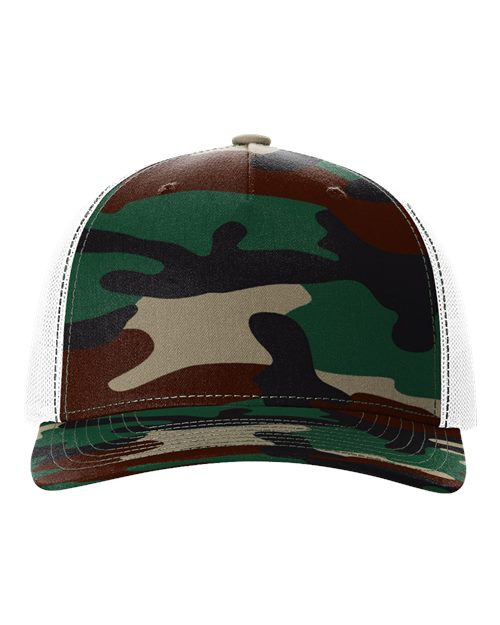 Printed Five-Panel Trucker Cap - Green Camo/ White Front