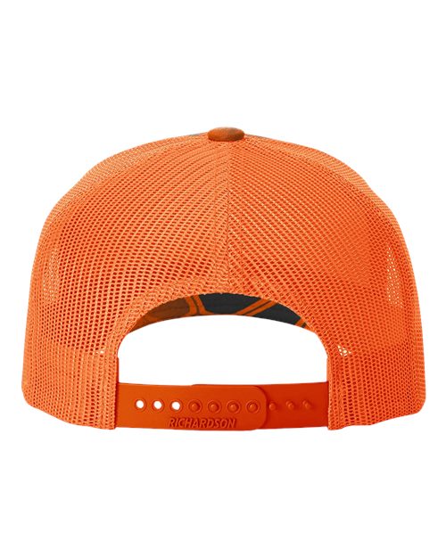 Printed Five-Panel Trucker Cap - Kryptek Inferno/ Blaze Orange Back
