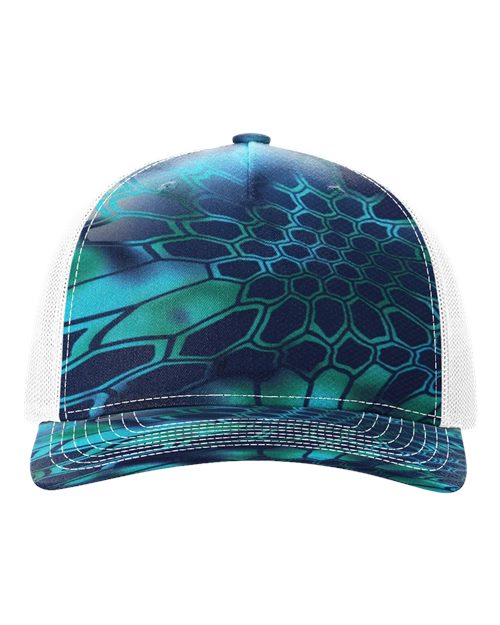 Printed Five-Panel Trucker Cap - Kryptek Pontus/ White Front