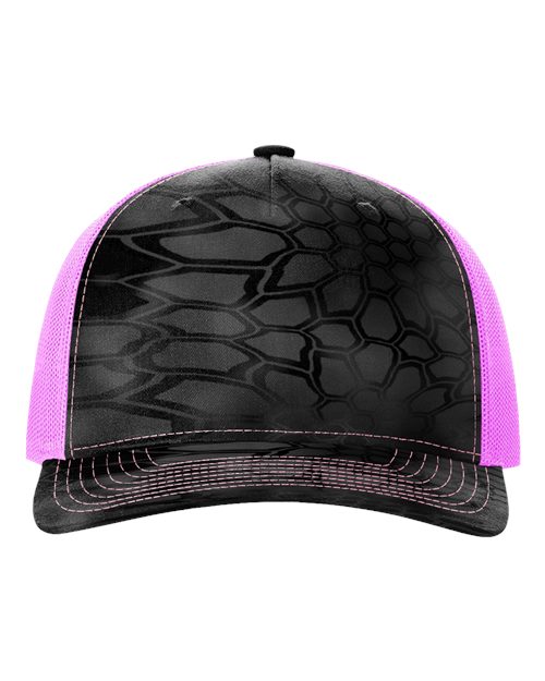 Printed Five-Panel Trucker Cap - Kryptek Typhon/ Neon Pink Front