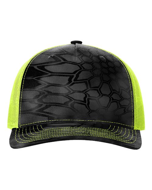 Printed Five-Panel Trucker Cap - Kryptek Typhon/ Neon Yellow Front