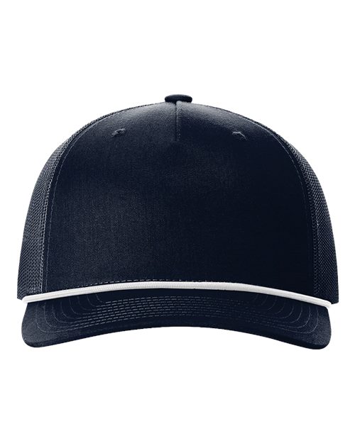 Five-Panel Trucker Rope Cap - Navy/ White Front